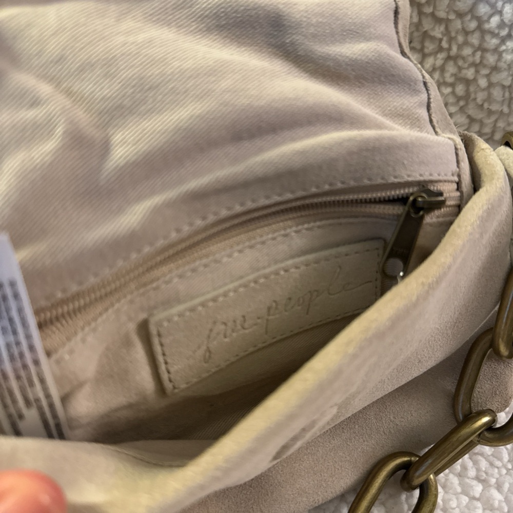 Free People Tan Suede Crossbody Bag with Chain